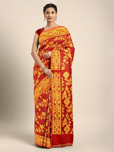

Mitera Red & Yellow Silk Cotton Woven Design Jamdani Saree