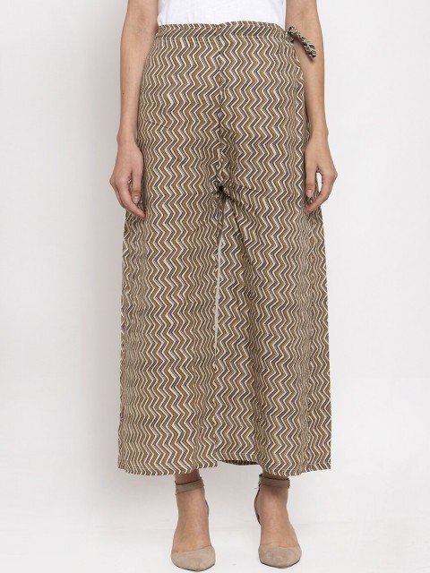 

TAG 7 Women Beige Printed Flared Palazzos