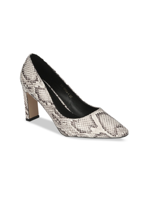 

Truffle Collection Women Off-White & Brown Snakeskin Print Pumps