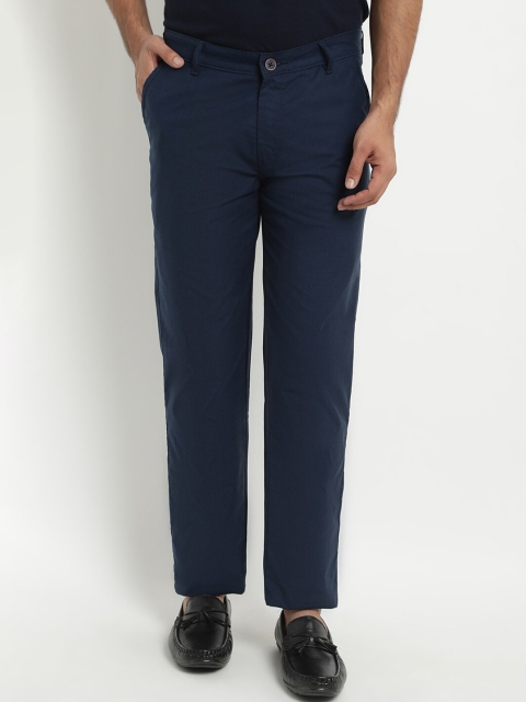 

COBB Men Navy Blue Slim Fit Self Design Regular Trousers