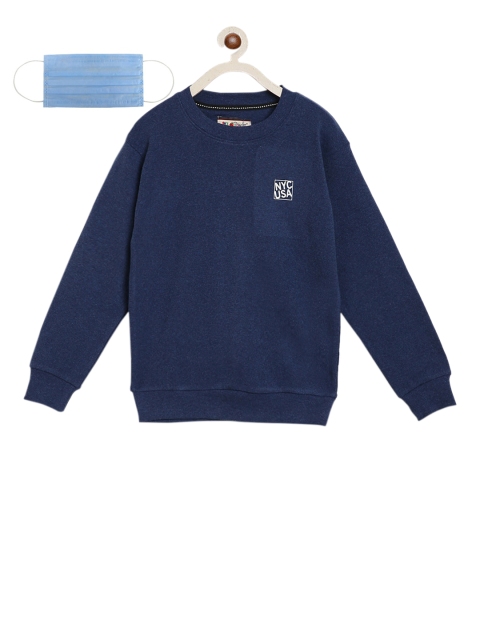 

Lil Tomatoes Boys Navy Blue Solid Sweatshirt with 3-Ply Mask
