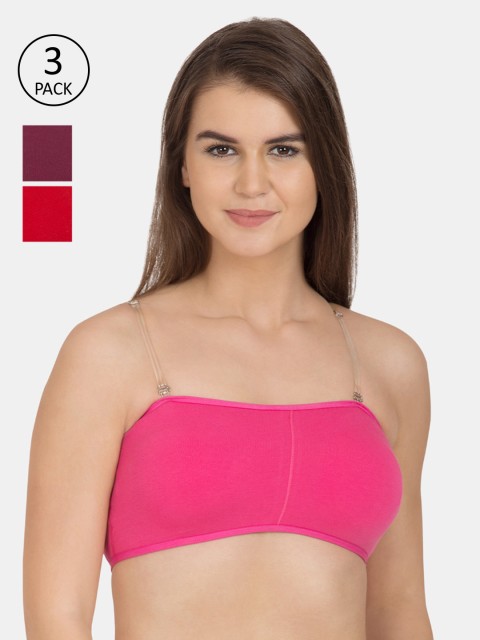 Tweens Pack Of 3 Solid Non-Wired Lightly Padded Workout Bras TW-9279-DPK-RD-MG, Pink