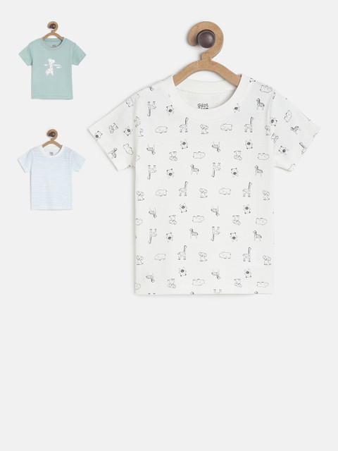 

MINI KLUB Boys Set Of 3 White Printed Round Neck Pure Cotton T-shirt