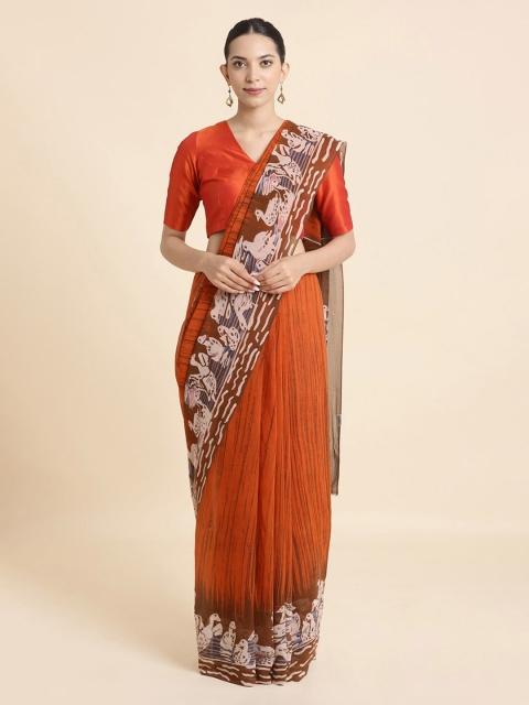 

Taneira Orange Hand Painted Pure Georgette Saree