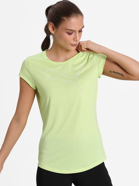 

Puma Women Fluorescent Green Solid Round Neck Active Heather Drycell T-shirt