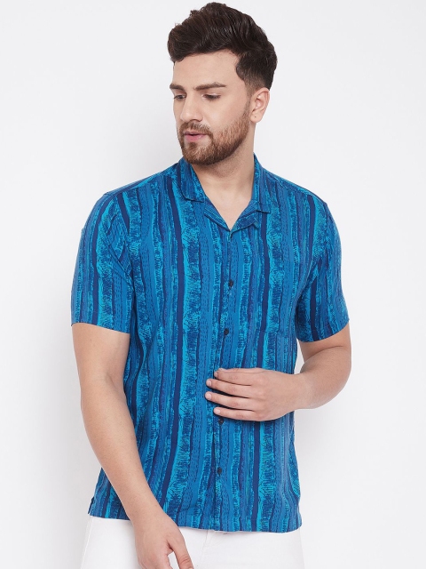 

even Men Blue & Green Slim Fit Striped Casual Shirt