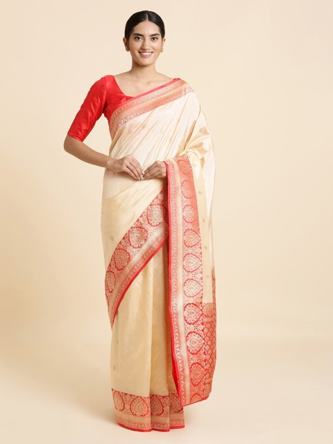 

Taneira Cream-Coloured Handwoven Pure Silk Banarasi Sustainable Saree