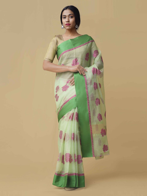 

Unnati Silks Green Silk Cotton Woven Design Kota Sustainable Saree