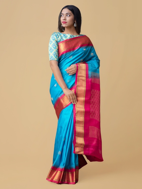 

Unnati Silks Blue & Magenta Pure Silk Woven Design Saree