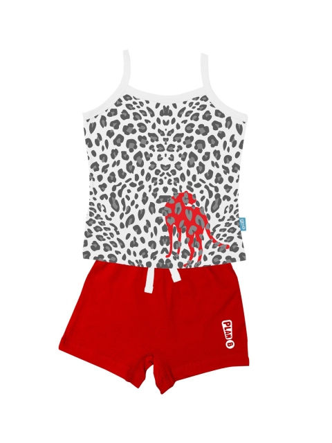 

Plan B Girls White & Red Printed Anti-bacterial Anti-microbial T-shirt with Shorts