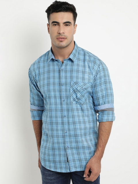 

COBB Men Blue Slim Fit Checked Casual Shirt