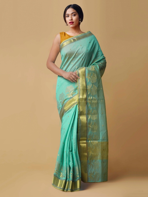 

Unnati Silks Green Silk Cotton Woven Design Kanjeevaram Saree