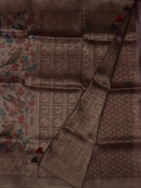 

Pothys Brown & Pink Tissue Printed Saree