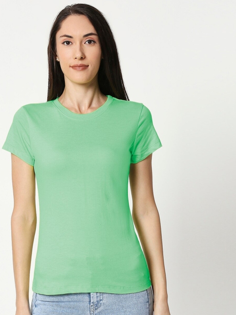 

Bewakoof Women Green Solid Round Neck T-shirt
