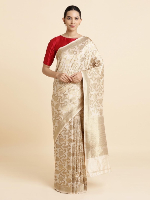 

Taneira Cream-Coloured & Gold-Toned Woven Design Banarasi Saree