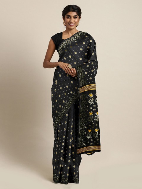 

Mitera Black Silk Cotton Woven Design Jamdani Saree