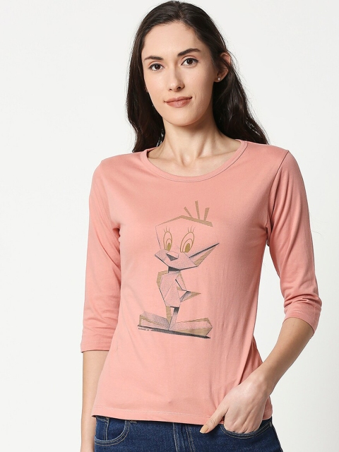 

Bewakoof Women Pink Printed Round Neck T-shirt