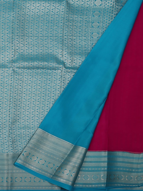 

Pothys Pink & Blue Pure Silk Woven Design Mysore Silk Saree