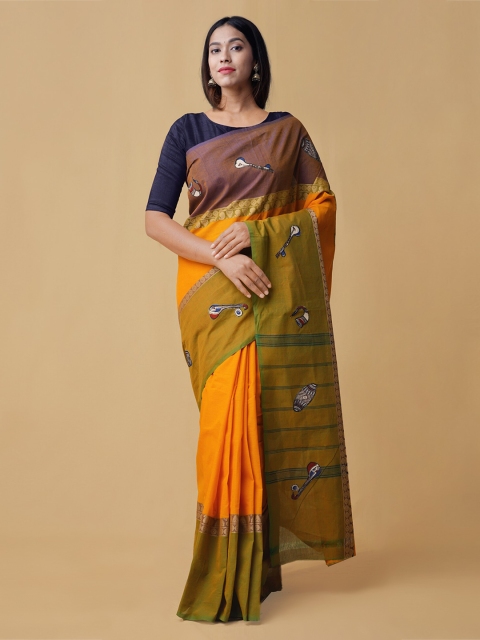 

Unnati Silks Yellow Pure Cotton Woven Design Handloom Chettinad Saree