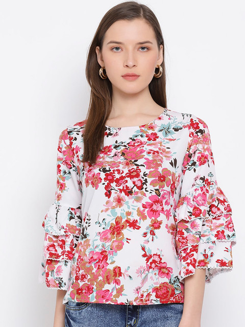 

ALL WAYS YOU Women White & Red Floral Printed Top
