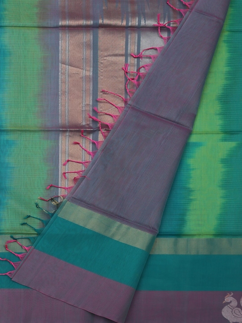

Pothys Green & Blue Silk Cotton Striped Saree