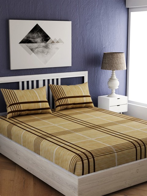 

EverHOME Beige Geometric 210 TC Cotton 1 Queen Bedsheet with 2 Pillow Covers
