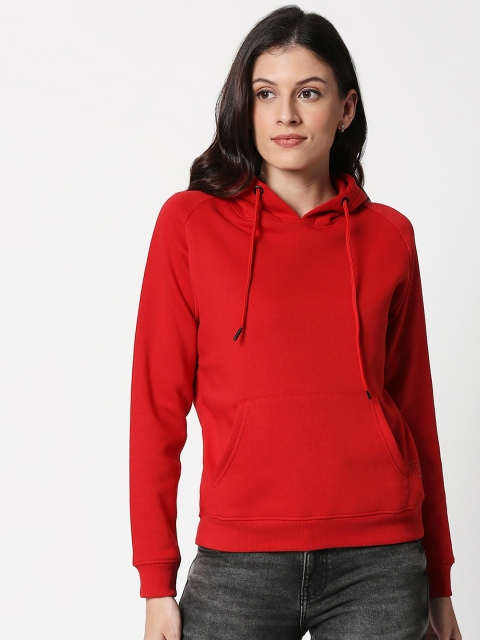 

Bewakoof Women Red Solid Hooded Sweatshirt