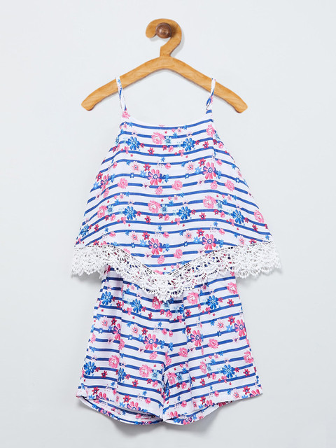 

max Girls White & Blue Floral Printed Romper