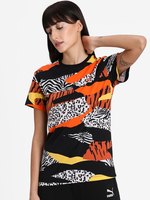 

Puma Women White & Orange Printed Round Neck T-shirt