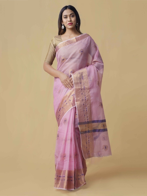 

Unnati Silks Pink Silk Cotton Printed Kota Banarasi Saree