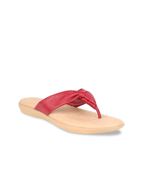 

Scholl Women Red Colourblocked Leather T-Strap Flats