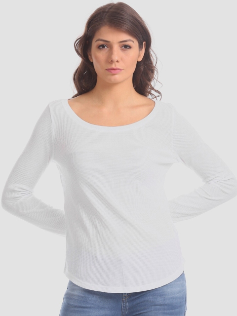 

GAP Women White Solid Long Sleeve Waffle Knit T-Shirt