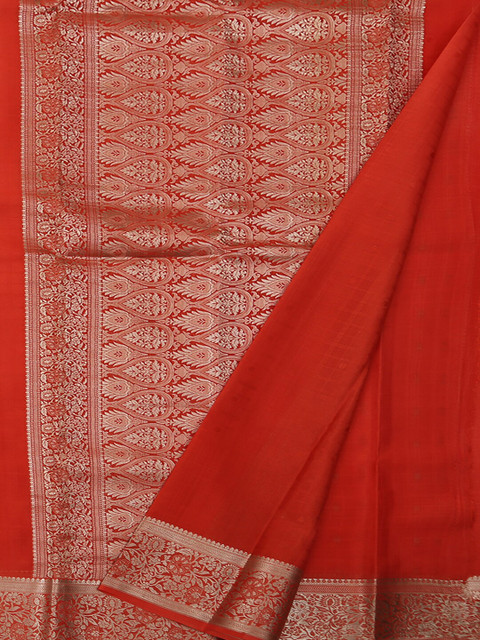 

Pothys Orange & Silver-Coloured Pure Silk Woven Design Mysore Silk Saree
