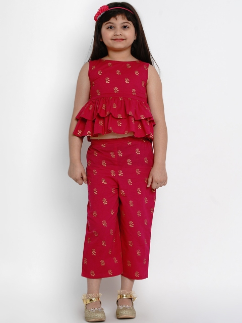 

Bitiya by Bhama Girls Red Printed Top with Palazzos