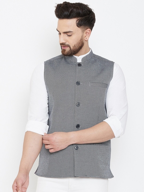

even Men Grey Solid Woven Nehru Jacket