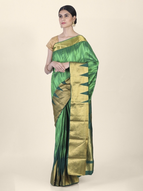 

Hastakala Green & Gold-Toned Pure Silk Woven Design Kanjeevaram Saree