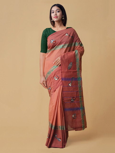 

Unnati Silks Pink Pure Cotton Woven Design Handloom Chettinad Saree