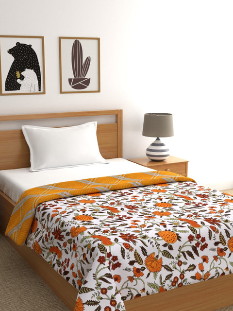 

URBAN SPACE Off-White & Mustard Floral AC Room 350 GSM Single Bed Dohar