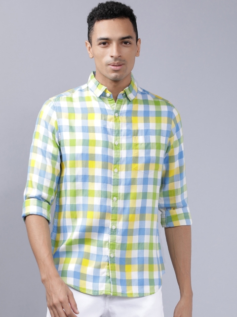 

HIGHLANDER Men Blue & Green Slim Fit Checked Casual Shirt