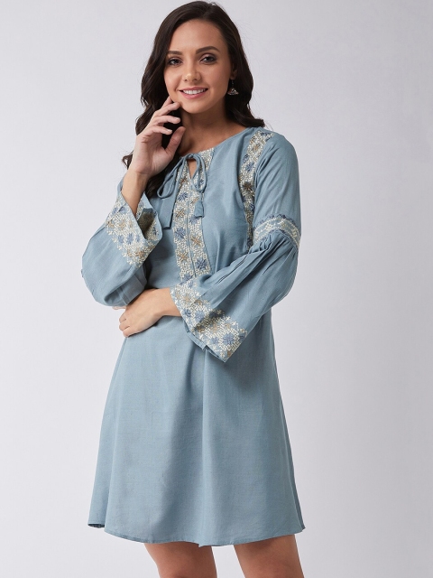 

InWeave Women Blue Embroidered A-Line Dress