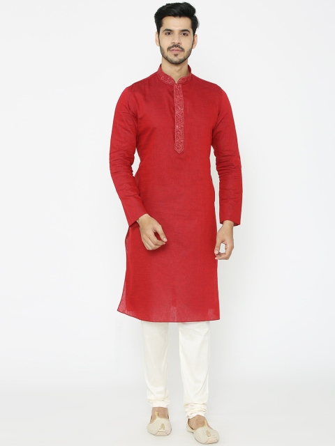

Manyavar Men Red & White Solid Kurta with Pyjamas