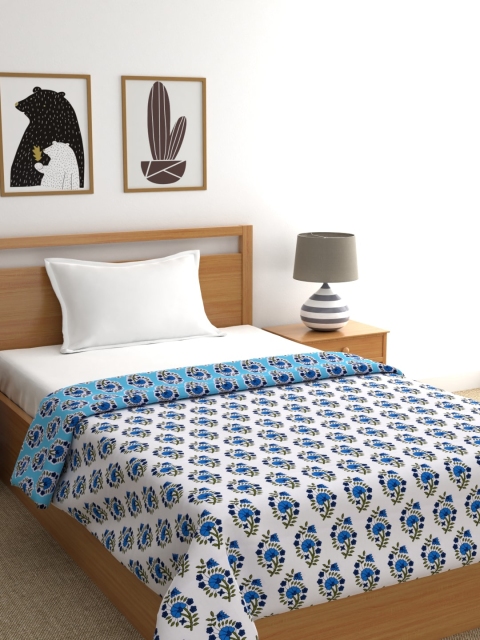 

URBAN SPACE Blue & Off-White Floral AC Room 350 GSM Single Bed Dohar