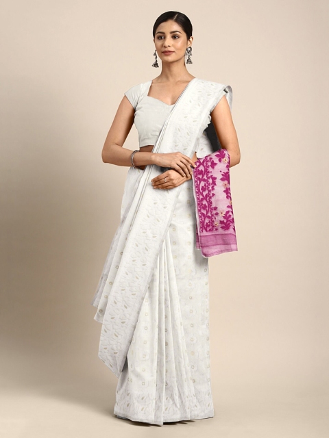 

Mitera White Silk Cotton Printed Jamdani Saree