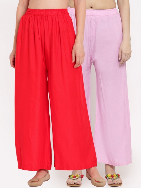 

TAG 7 Women Pack of 2 Solid Wide Leg Palazzos, Pink