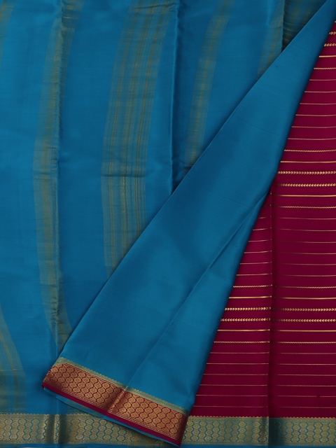 

Pothys Magenta & Turquoise Blue Pure Silk Striped Mysore Silk Saree