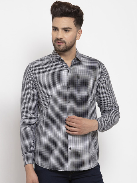 

JAINISH Men Black & White Regular Fit Checked Casual Shirt