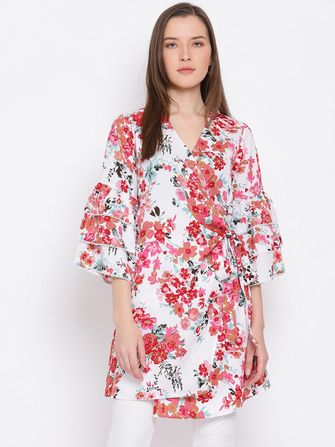 

ALL WAYS YOU Women White & Red Floral Printed Fit and Flare Dress