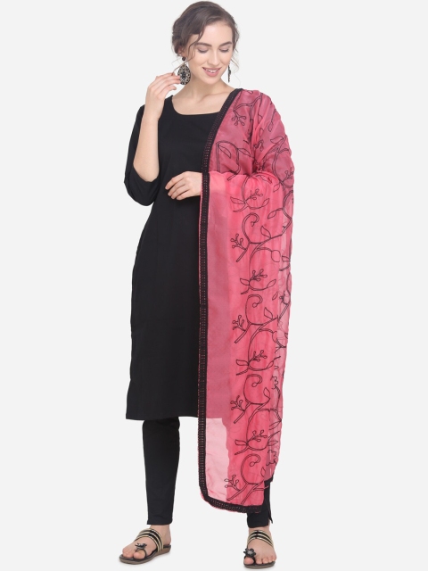 

mf Pink & Black Jute Silk Embroidered Dupatta