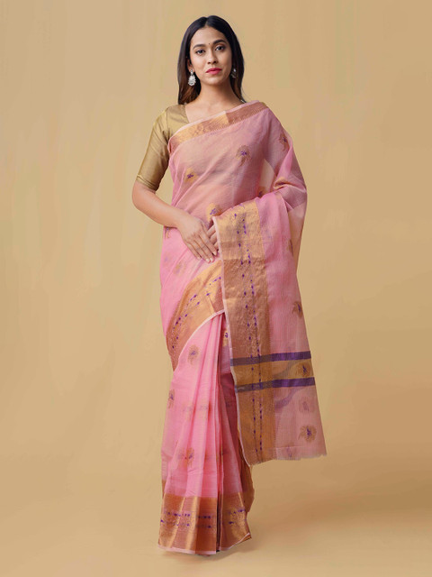 

Unnati Silks Pink & Beige Silk Cotton Woven Design Kota Handloom Saree