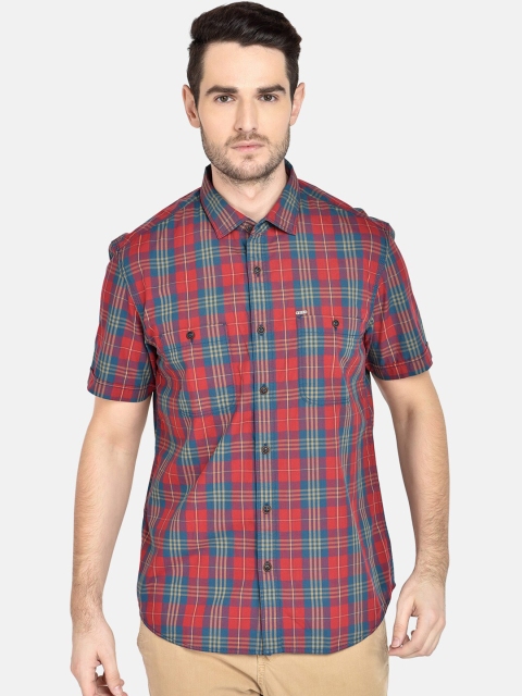 

Basics Men Red & Blue Slim Fit Checked Casual Shirt
